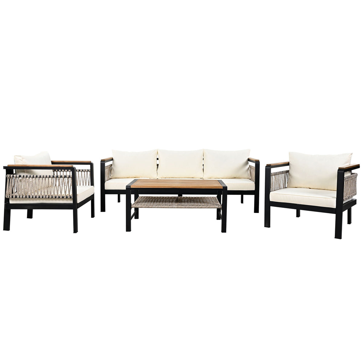 4 Pieces Outdoor Sectional Sofa Set 5 Person Patio Seating Group Outdoor Conversation Set With Cushions And A Coffee Table For Patios