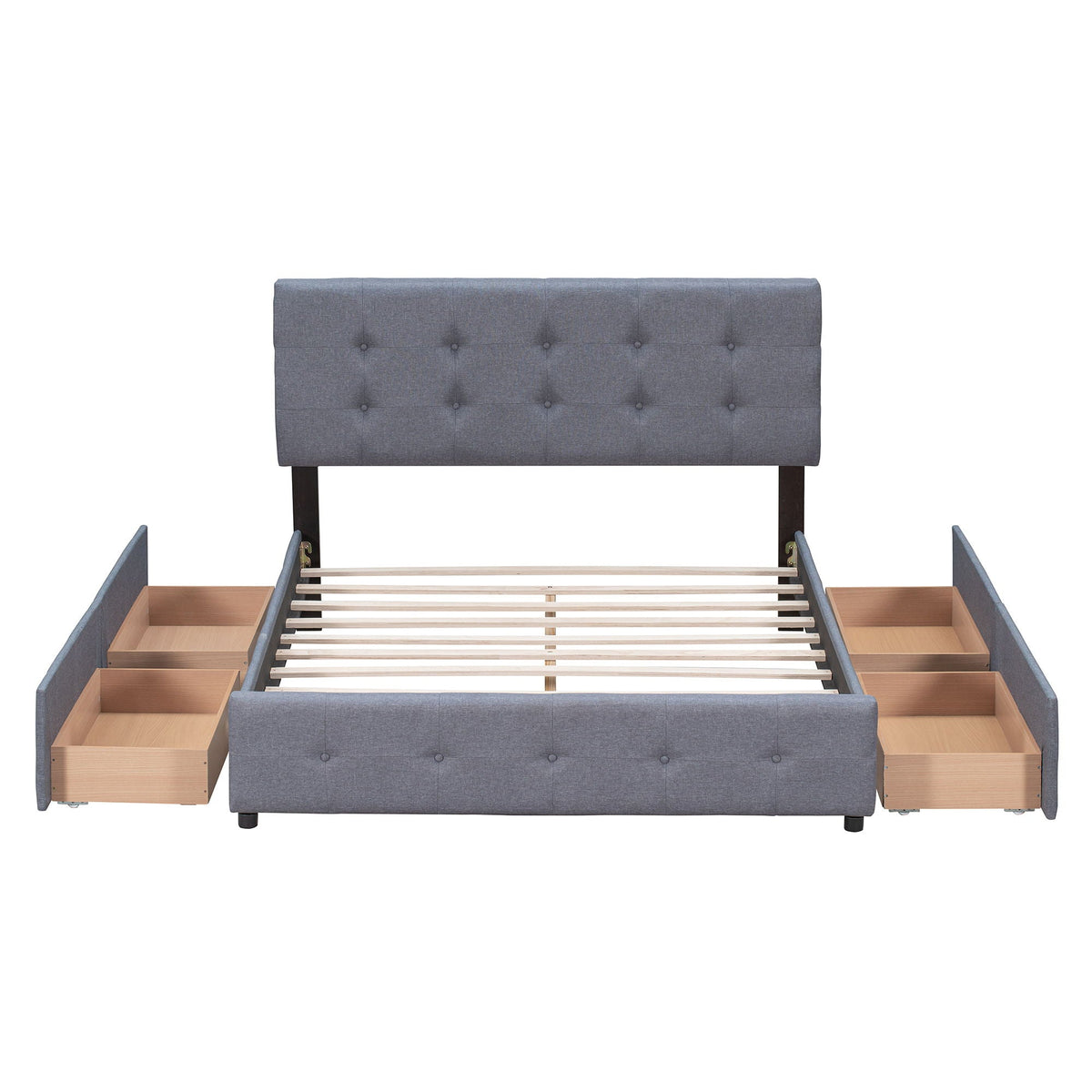 Upholstered Platform Bed With Classic Headboard And Drawers, No Box Spring Needed