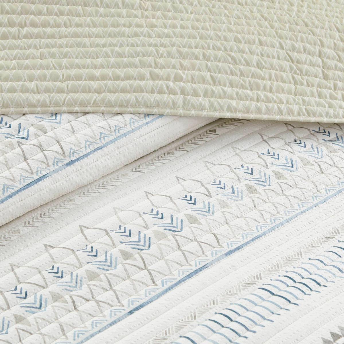 3 Piece Seersucker Quilt Set Taupe Blue King Cal King