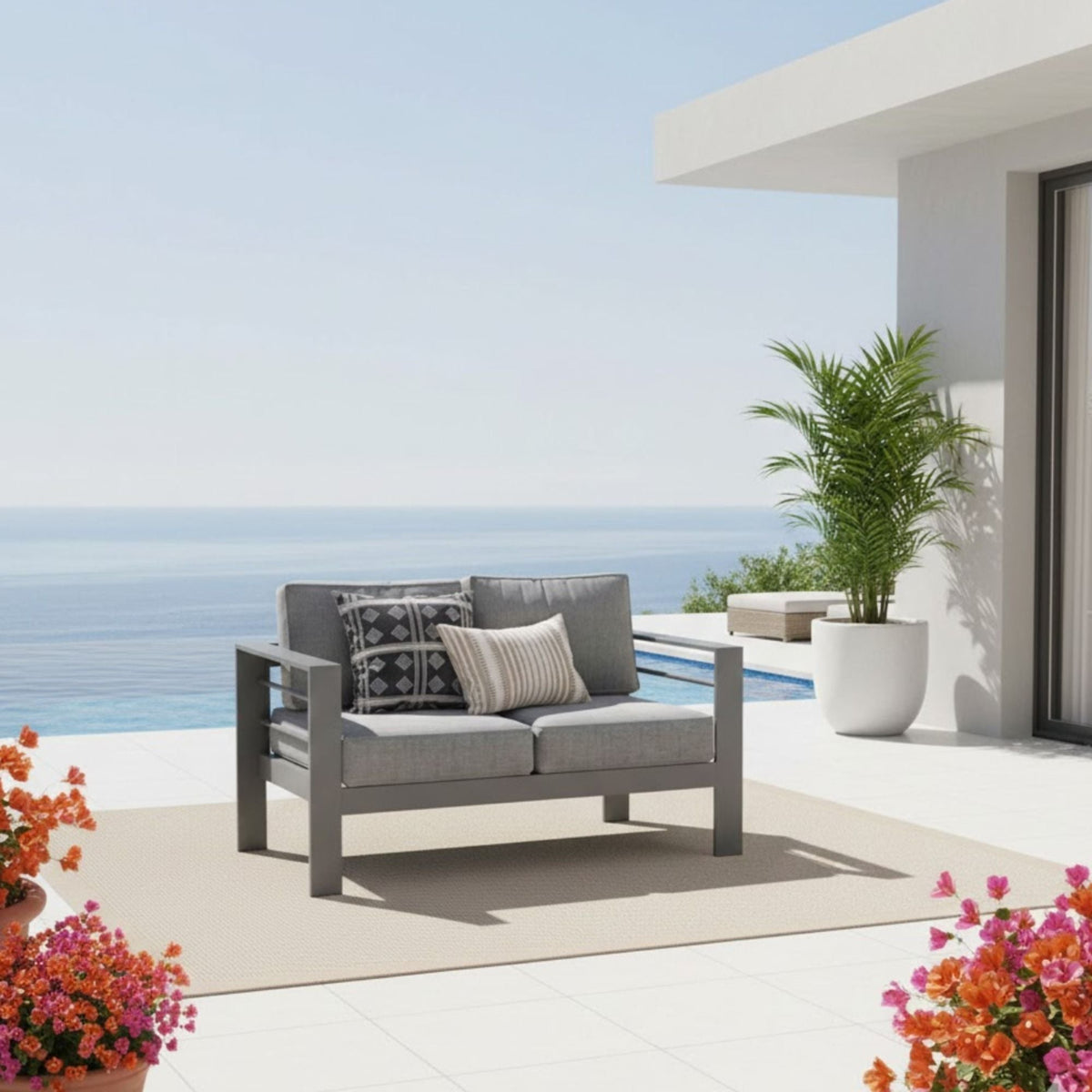 All Weather Patio Loveseat With Thick Cushions - Gray / Gray