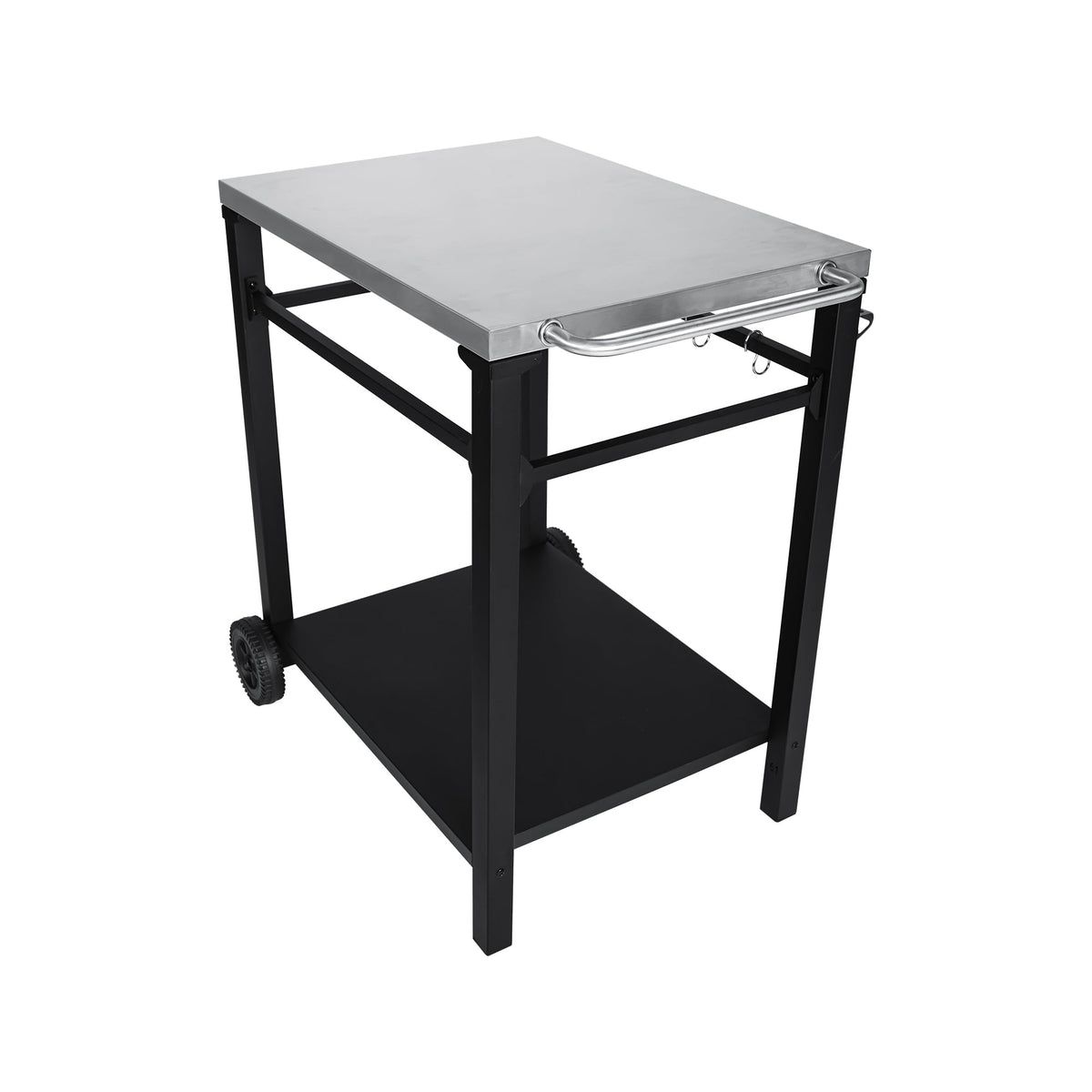 2-Tier Outdoor Grill Cart with Stainless Steel Top, Large Wheels & Tool Hooks