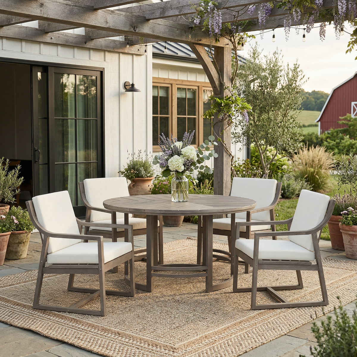 Outdoor Dining Set 5-Piece Patio Table and Chairs with Umbrella Hole