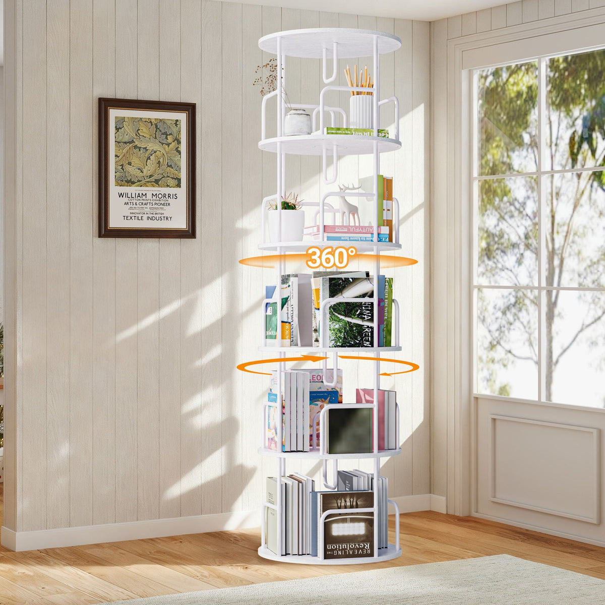 Rotating Bookshelf Tower 5 Tier Spinning 360 Degree Revolving Storage Shelf