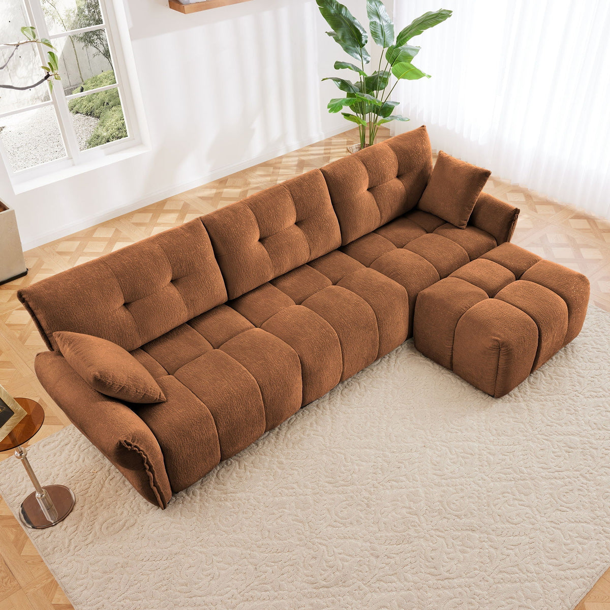 Sofa Set With Ottoman And Pillows, Textured, High Resilience Cushions