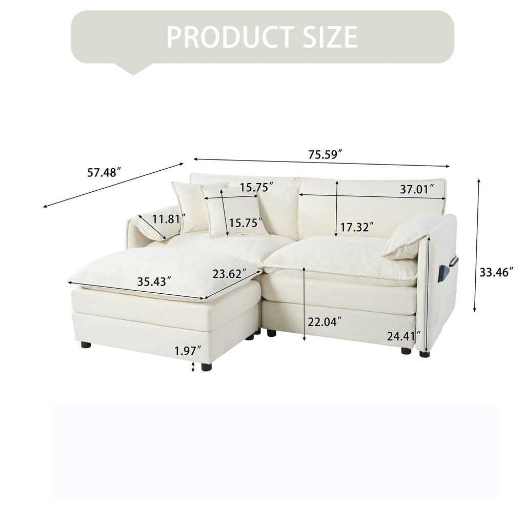 Modern Comfy Deep Seat Modular Sectional Sofa Cloud Couch With Ottoman