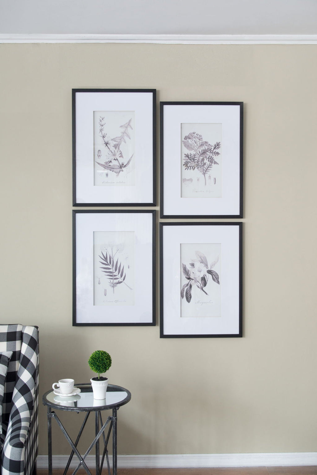 Botanical Wall Art Prints, Home Decor For Living Room Dining Room, Bedroom, Hallway (Set of 4) - White / Black