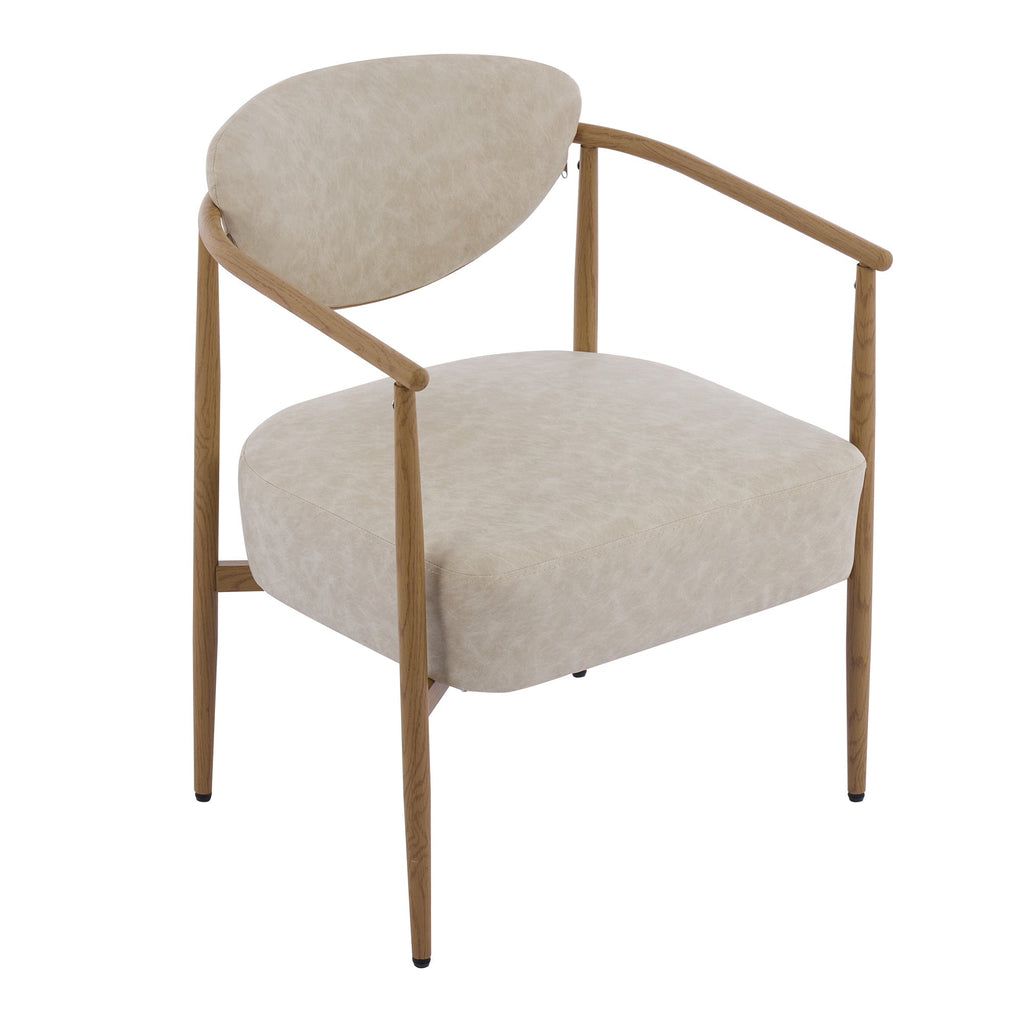 Beige PU Leather Dining Room Chair with Metal Frame