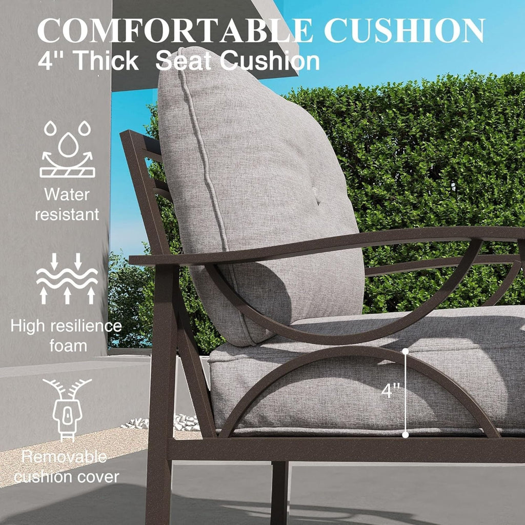 All Weather Armchairs With Cushions, Sculptural Design (Set of 2) - Gray / Khaki