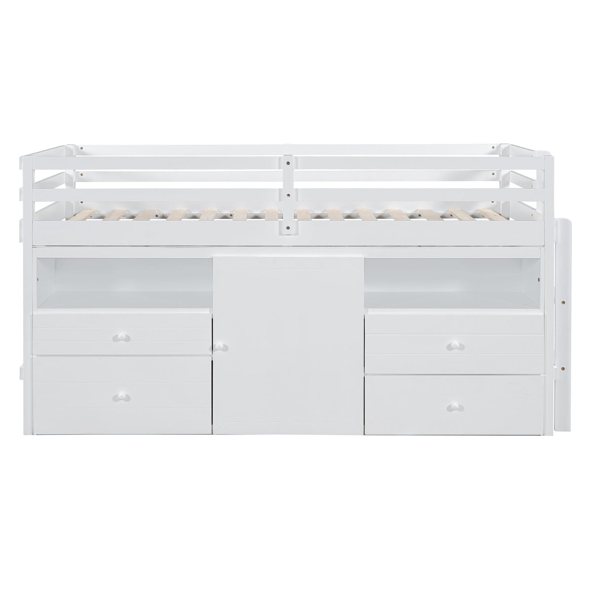 Loft Bed With 4 Drawers, Underneath Cabinet And Shelves