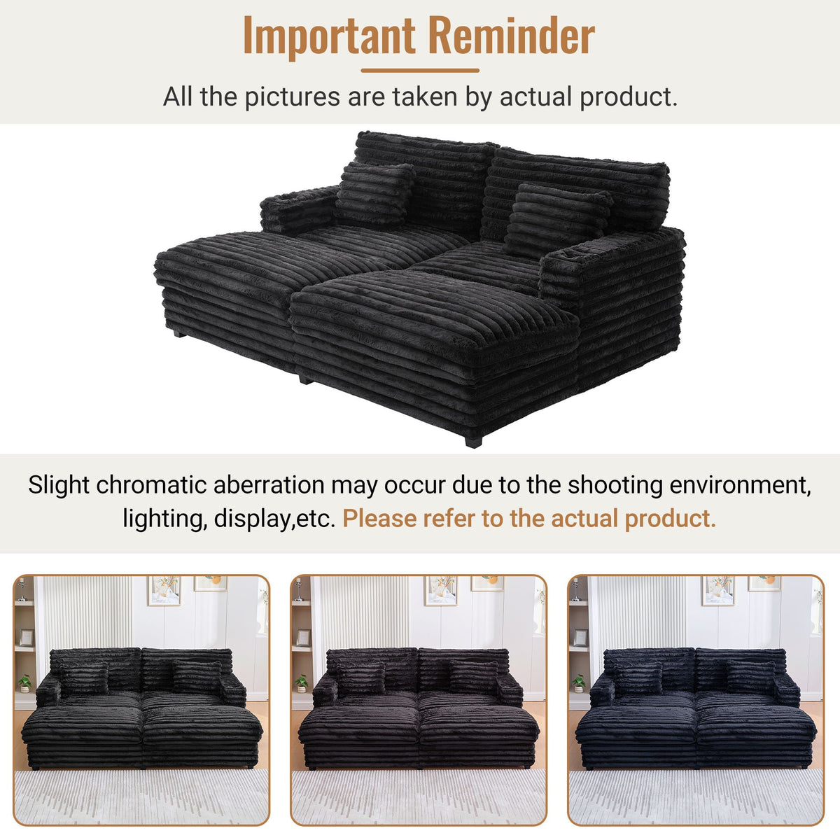 Oversized Double Chaise Lounge Sofa Bed With USB Ports And Cup Holders