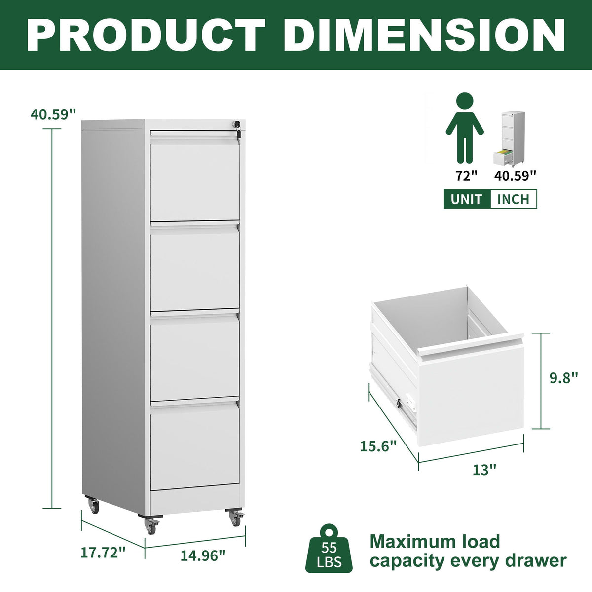 Drawer Metal Locking Vertical File Cabinet With Wheels Heavy Duty Lockable Storage