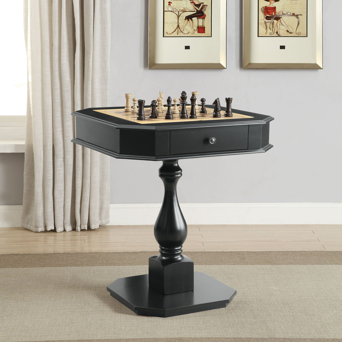 Bishop - Reversible Chess Checker Game Table With Game Tray (Chess Fingures Not Included)