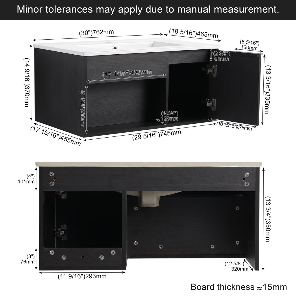 Wall Mounted Floating Bathroom Vanity With Open Shelf & Soft Close Door