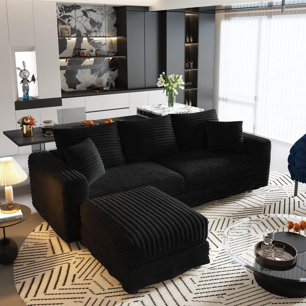 Convertible Deep Seat Sofa With Soft Pillows And Ottomans