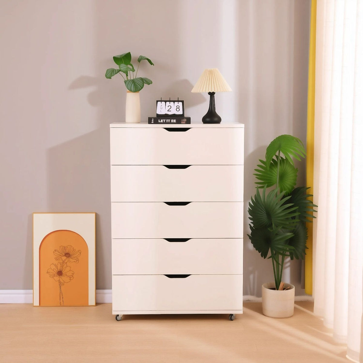 Modern 5 Drawer Dresser With Wheels