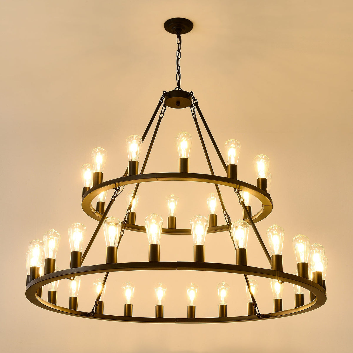 52 Inch Black Wagon Wheel Chandelier, 36-Lights