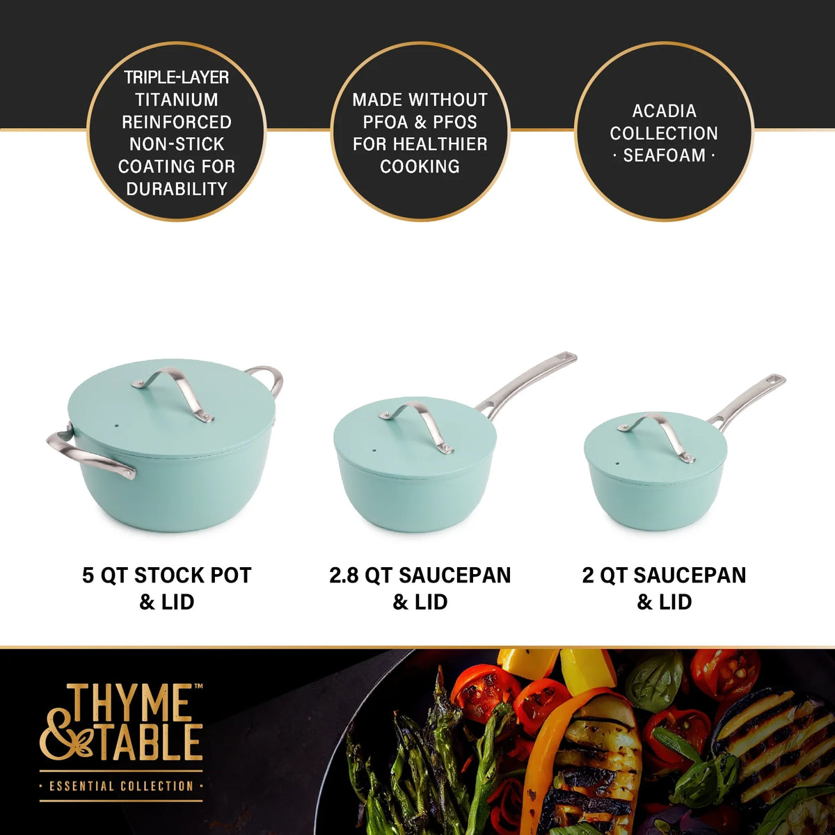 Thyme & Table 12 Piece Non-Stick Acadia Cookware Set, Pots and Pans Set - Blue