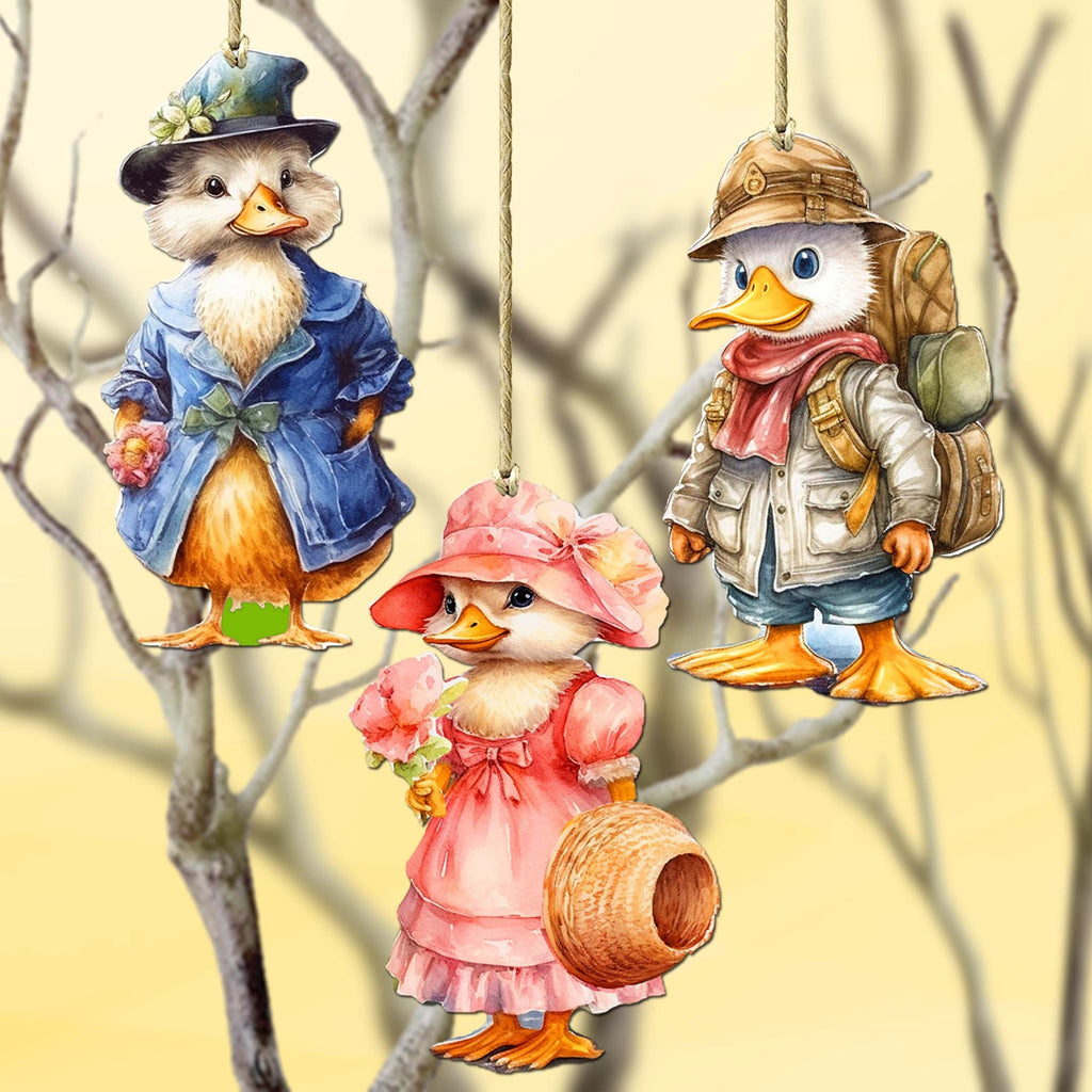 Easter Ducks Decorative Eco Wood Ornaments Set of 3 by G. Debrekht - Easter Decor - 8091043-S3