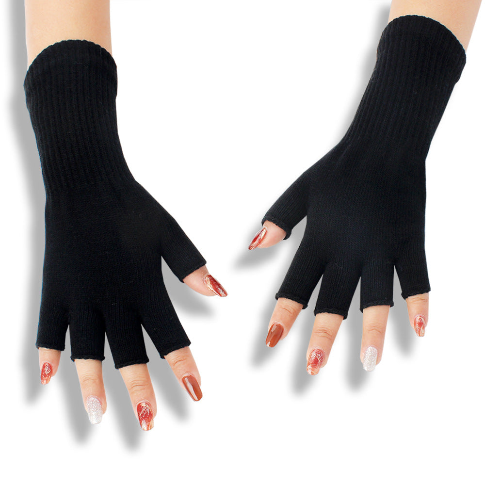 Solid-color Fashionable Acrylic Long-sleeve Ribbed Half-finger Thermal Gloves