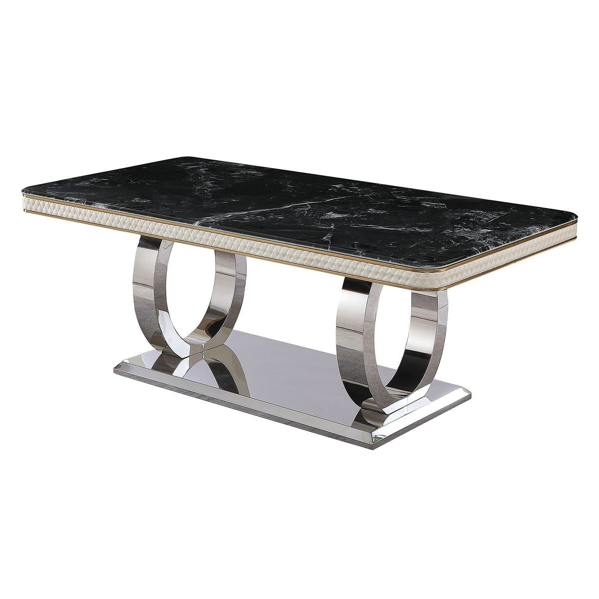 Luxury Modern Dining Table With 6 Chairs Marble Top Titanium Plated Base - Black