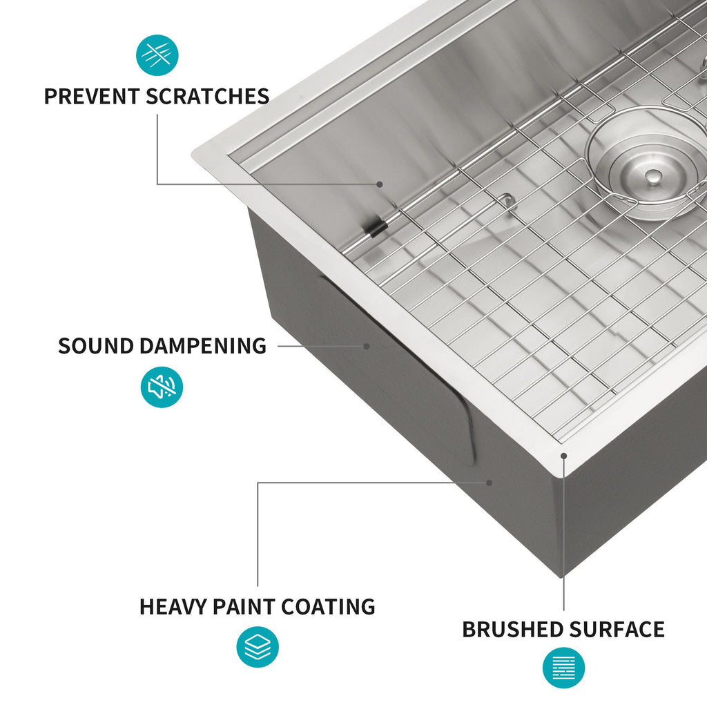 32" Undermount Kitchen Sink Brushed Nickel 16 Gauge Stainless Steel Single Bowl With Ledge Workstation, 32 X 19 X 9 Inch