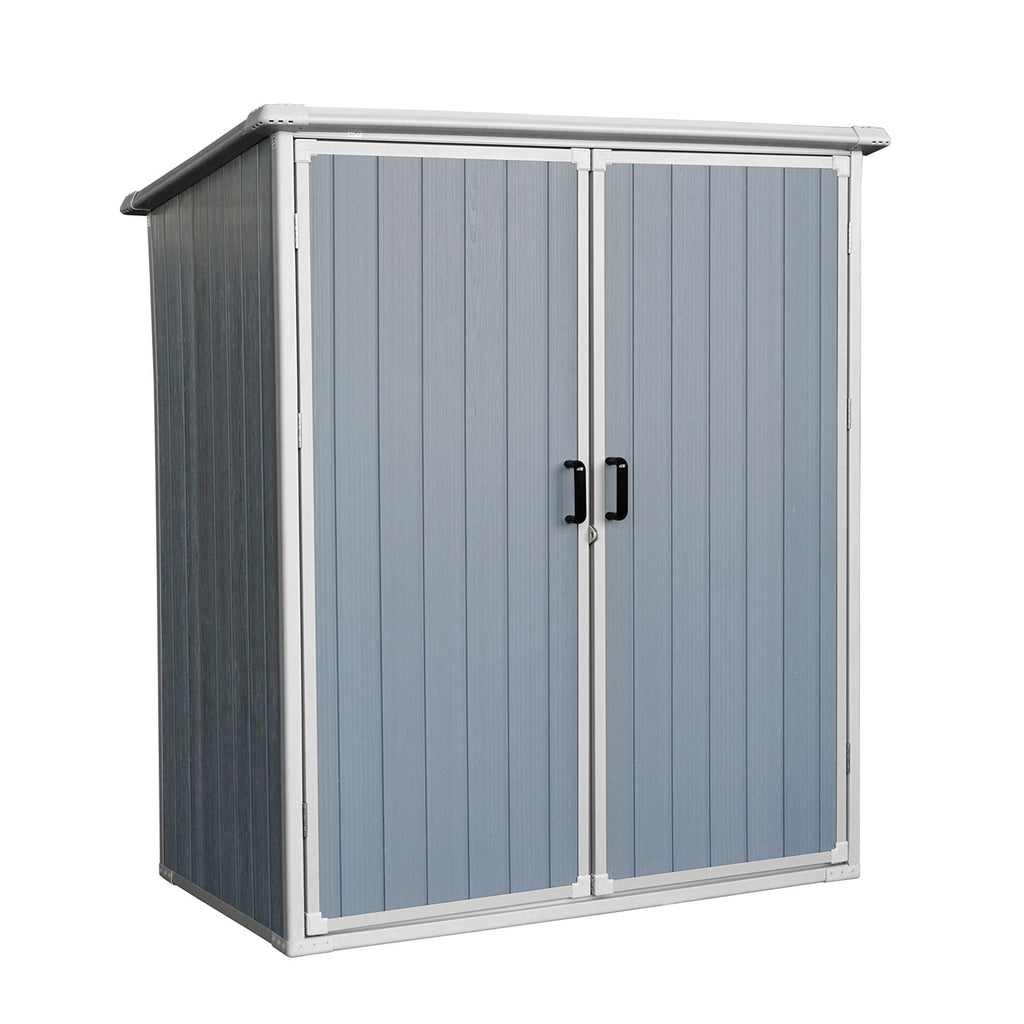 Outdoor Storage Shed Waterproof Resin Cabinet With Lockable Doors For Bikes And Patio Furniture - Gray