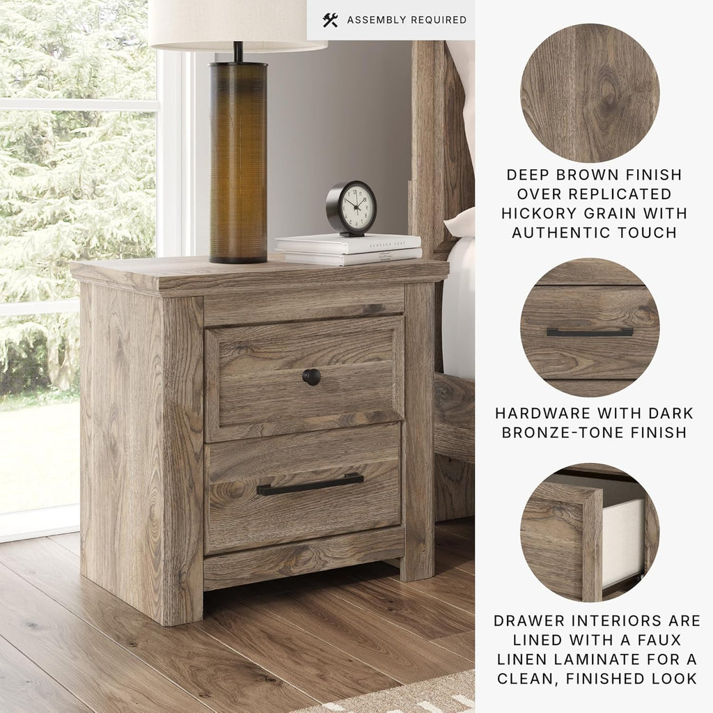 Signature Design by Ashley Stanziford Rustic 2-Drawer Nightstand with USB Port and Charging Station, Light Brown