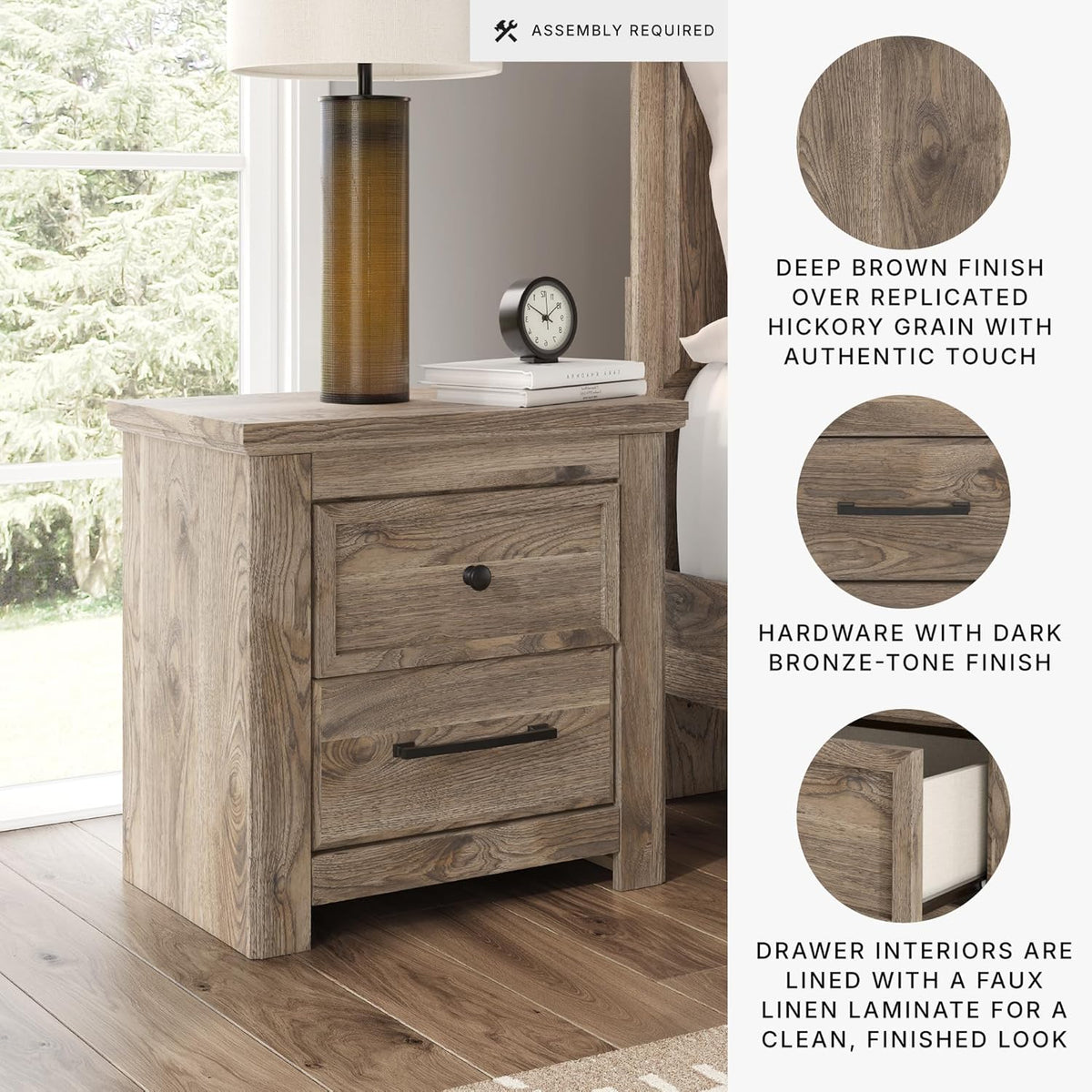 Signature Design by Ashley Stanziford Rustic 2-Drawer Nightstand with USB Port and Charging Station, Light Brown