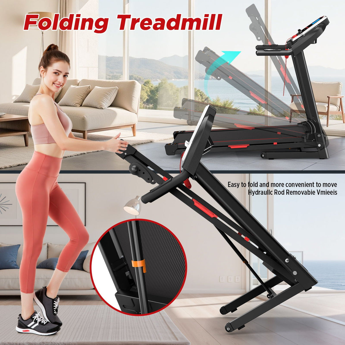 Folding Treadmills For Home - 3.5Hp Portable Foldable With Incline, Electric Treadmill For Running Walking Jogging Exercise With 12 Preset Programs, Indoor Workout Training Space Save Apartment, App - Black
