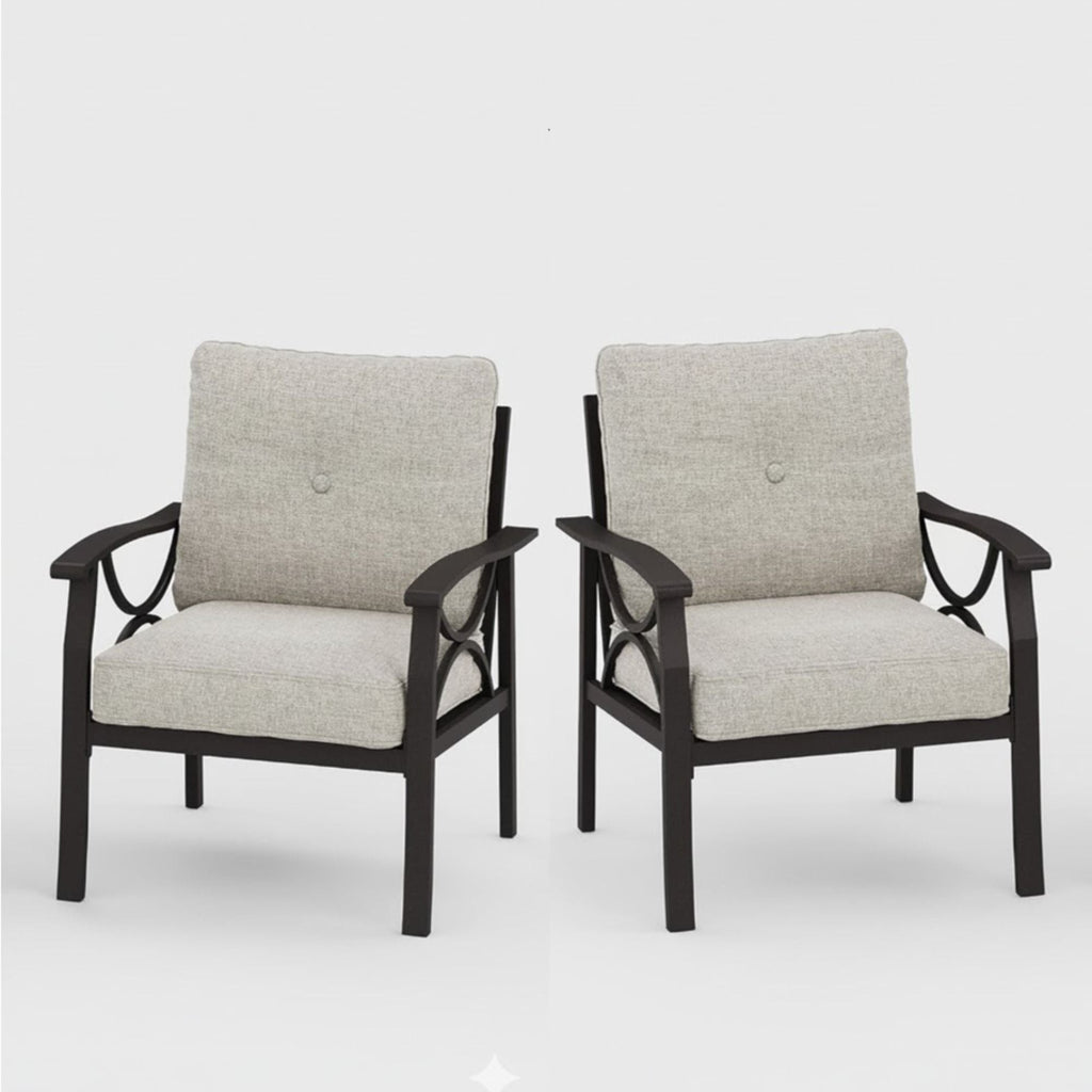All-Weather Armchairs With Cushions, Modern Sculptural Design (Set of 2)
