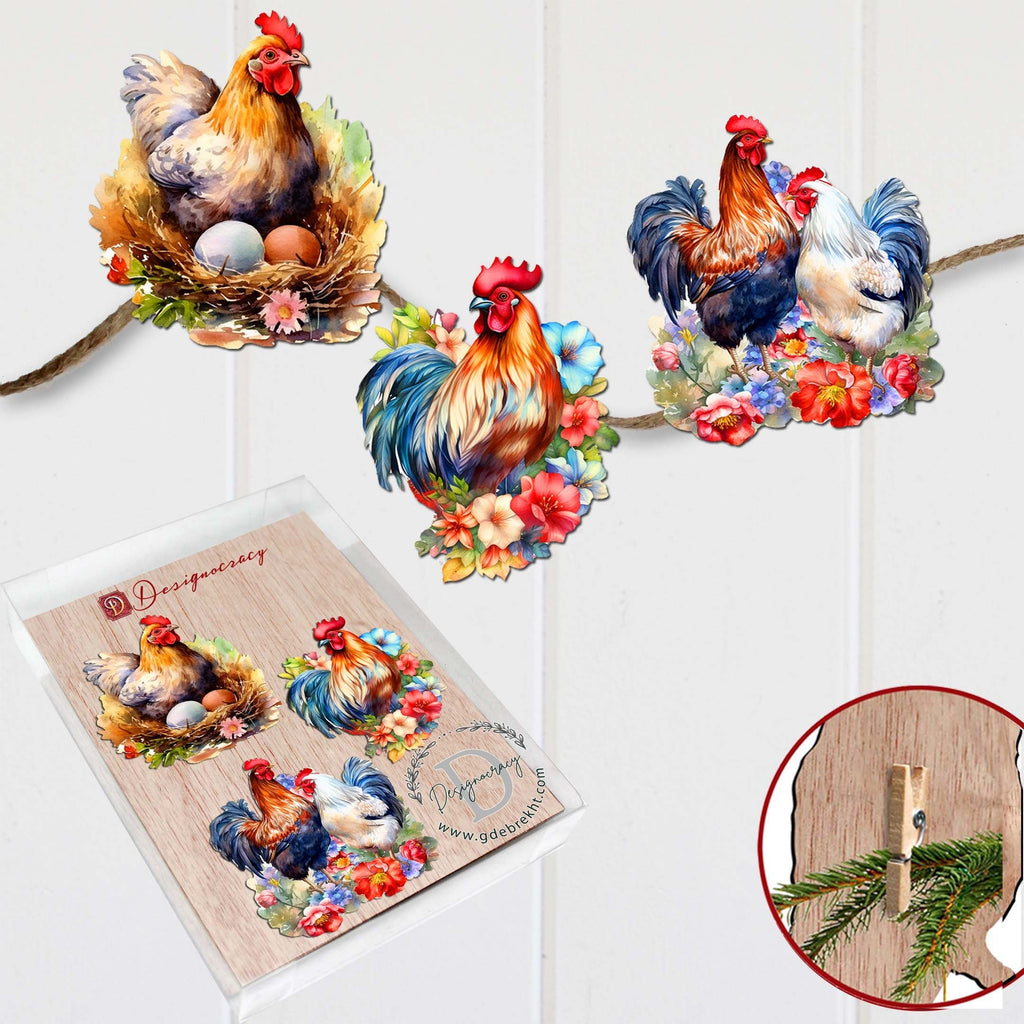 Spring on the Farm Clip-On Eco Wood Decorative Ornaments Set of 3 by G. Debrekht - Easter Decor - 8091056C-S3