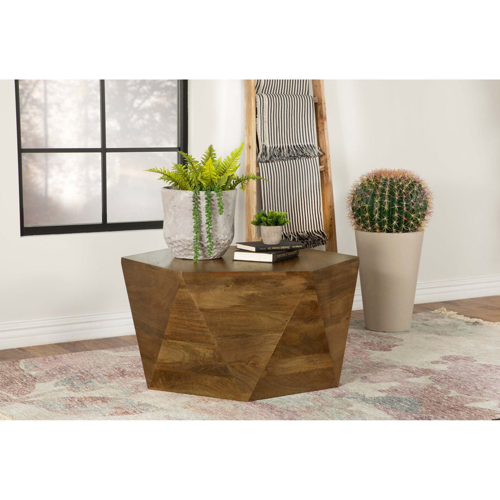 Athena - Hexagonal Top Coffee Table Coffee Table With Geometric Design - Natural
