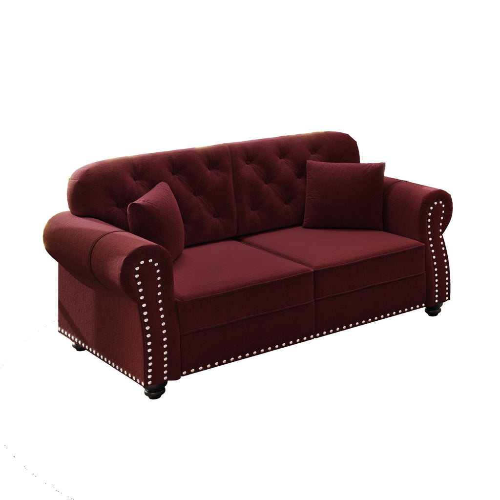 Upholstered Sofa Set With Nailhead Trim And Rolled Armrests, Includes Pillows