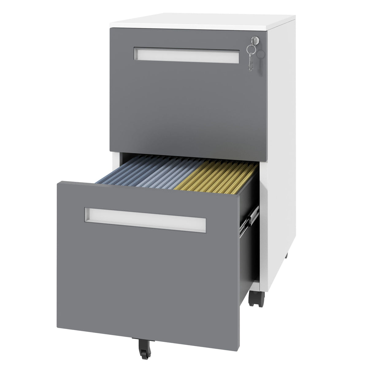 2-Drawer Mobile File Cabinet With Lock,On 360° Wheels, Holds A4/Letter/Legal Files - White