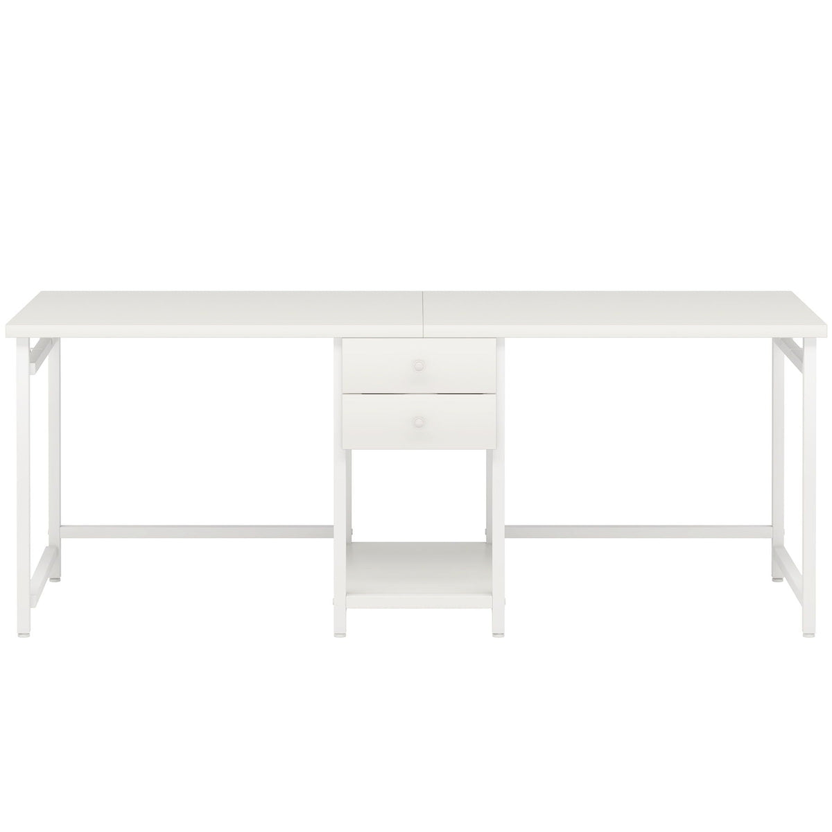 2 Person Computer Desk With Drawers And Shelves, Extra Long Double Workstation