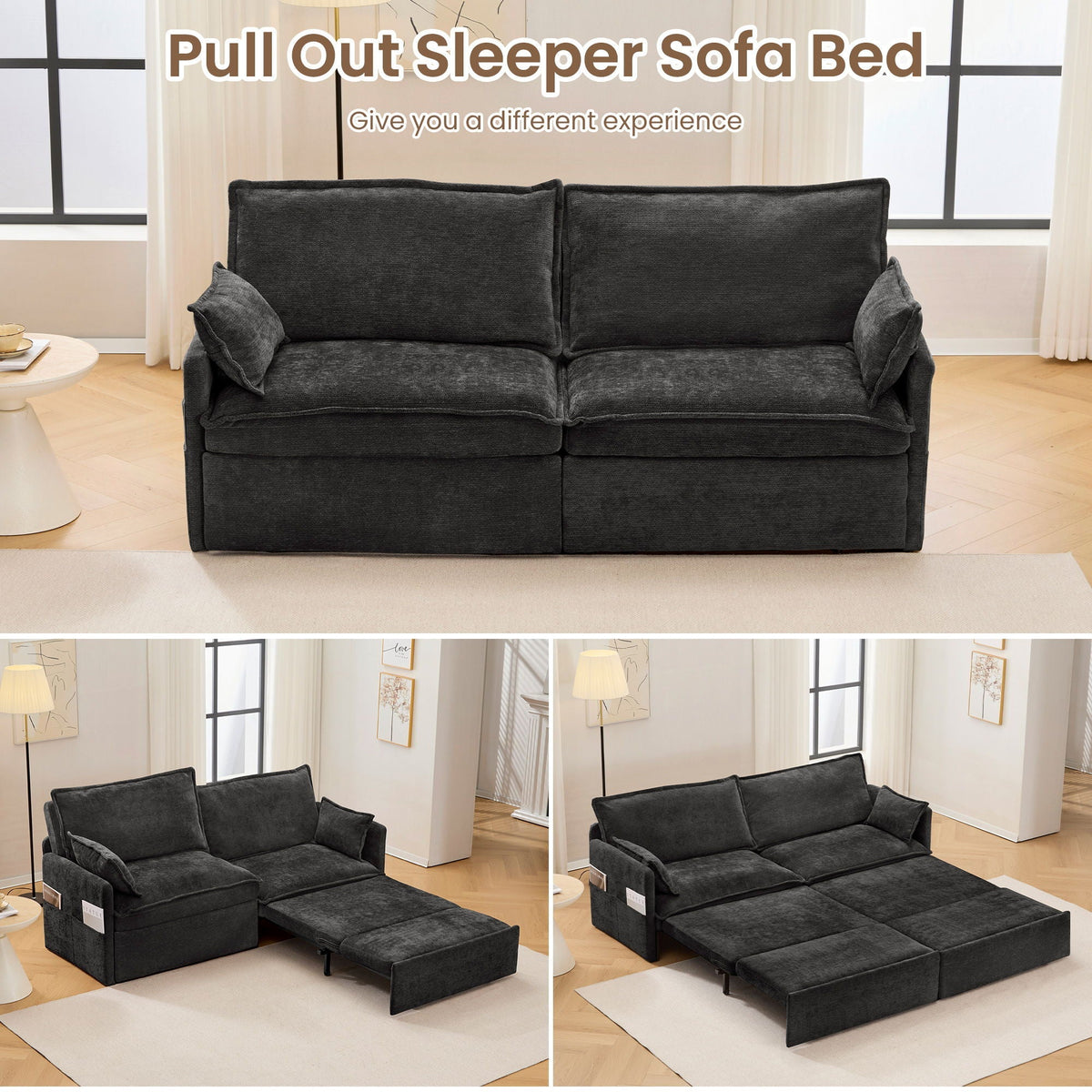 Pull Out Sofa Bed, Convertible Sleeper Sofa Couch, Side Storage, And USB / C - Type Charging Ports Chair