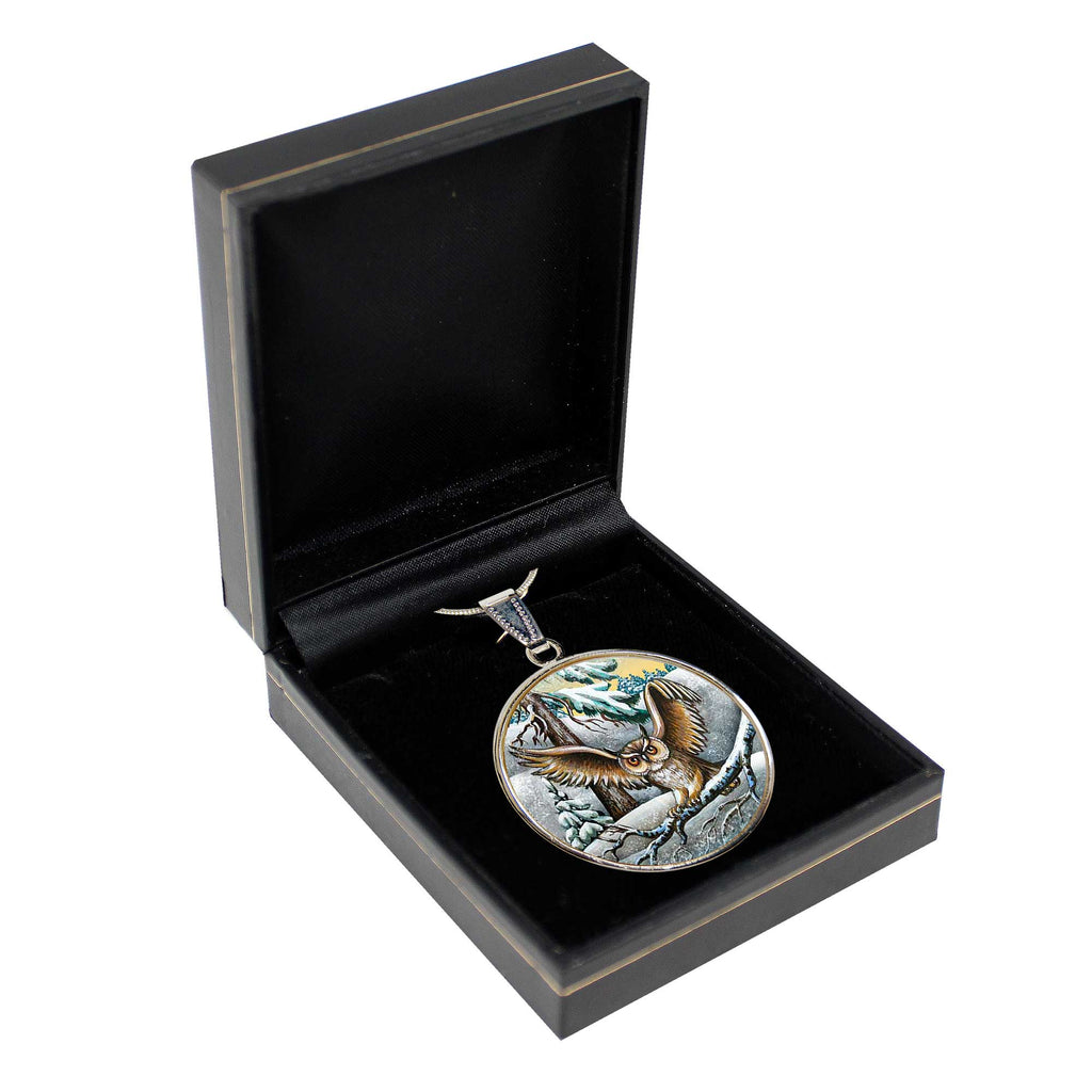 Fluttering Owl Silver Plated Mother of Pearl Jewelry Necklace - 44012