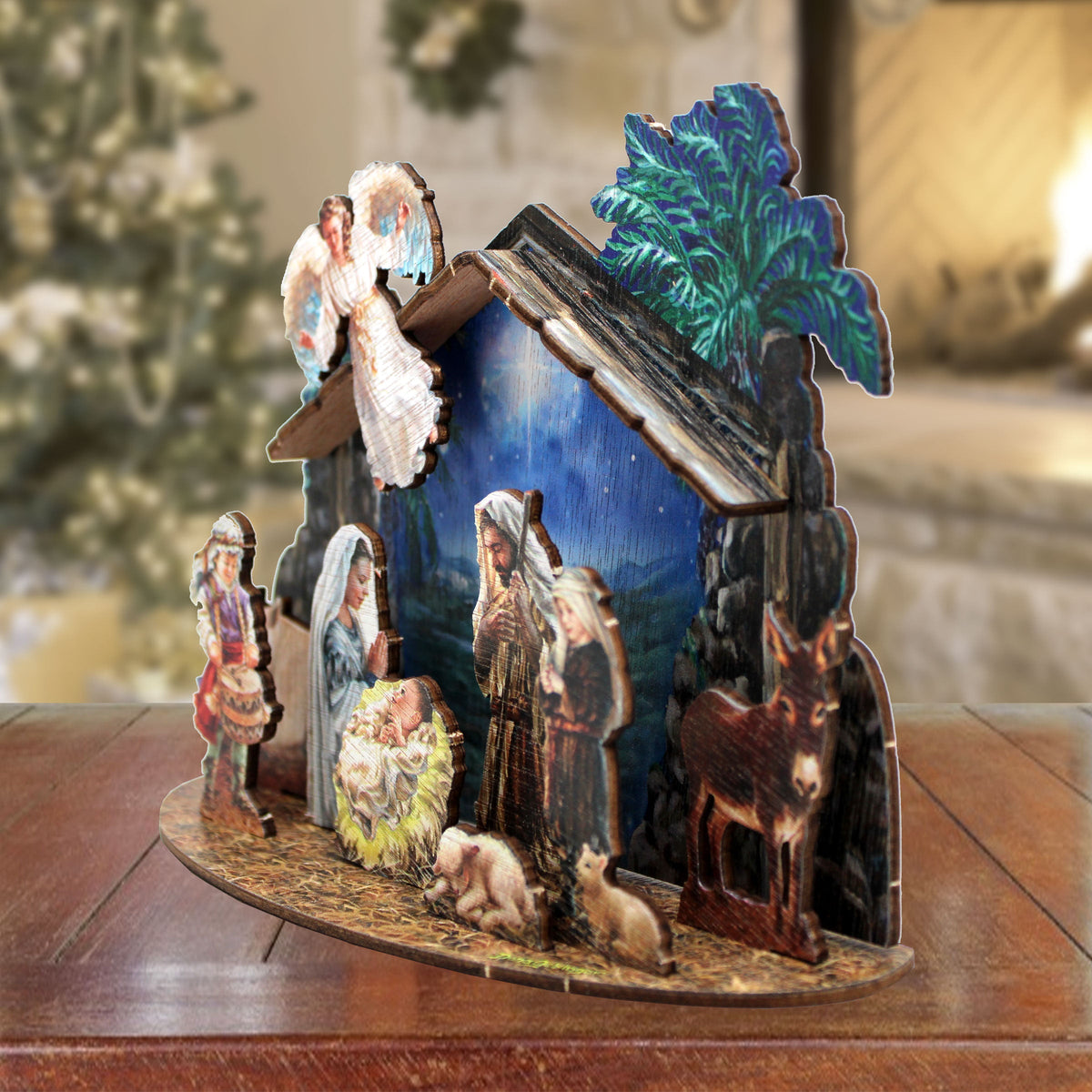Nativity with Angel Decorative Village Eco Wood Set by D. Gelsinger Nativity Holiday Decor - 852760