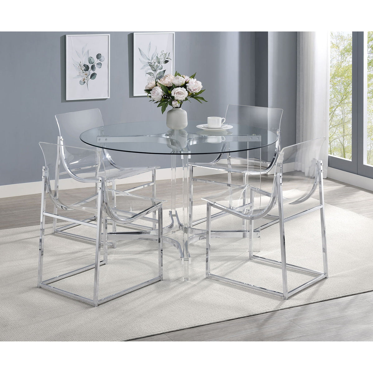 Uptown - 5 Piece Round Dining Set - Chrome