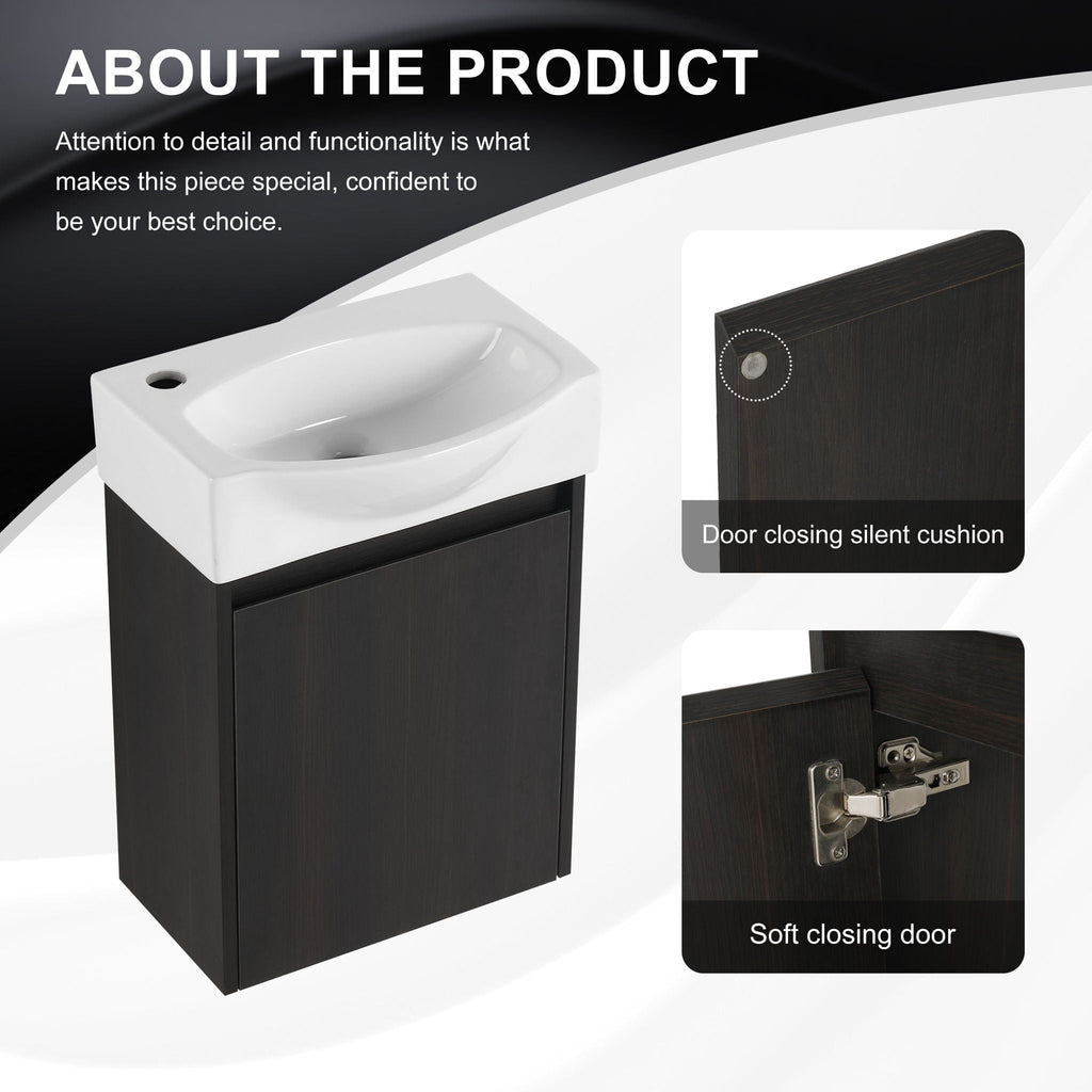 Modern Bathroom Vanity With Ceramic Basin, Wall Mounted Floating Sink Combo, Storage Cabinet
