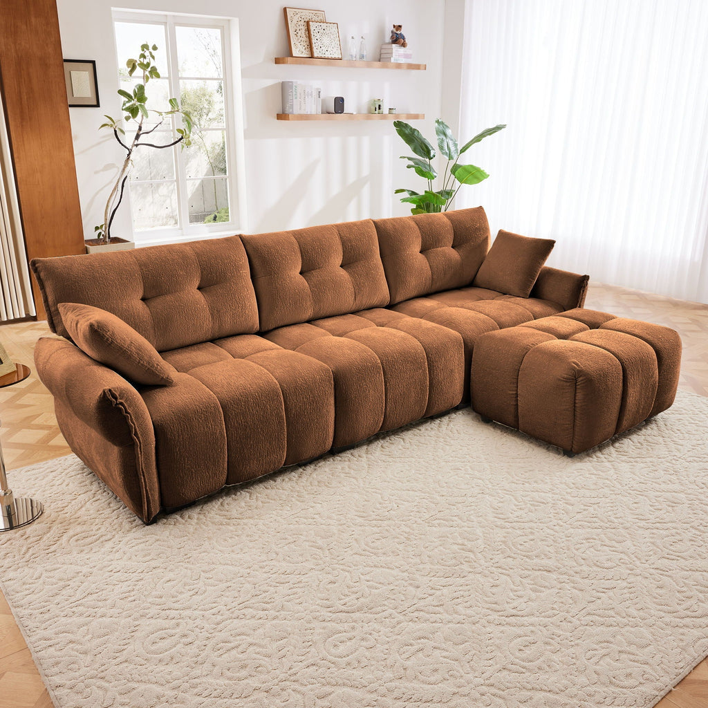 Sofa Set With Ottoman And Pillows, Textured, High Resilience Cushions