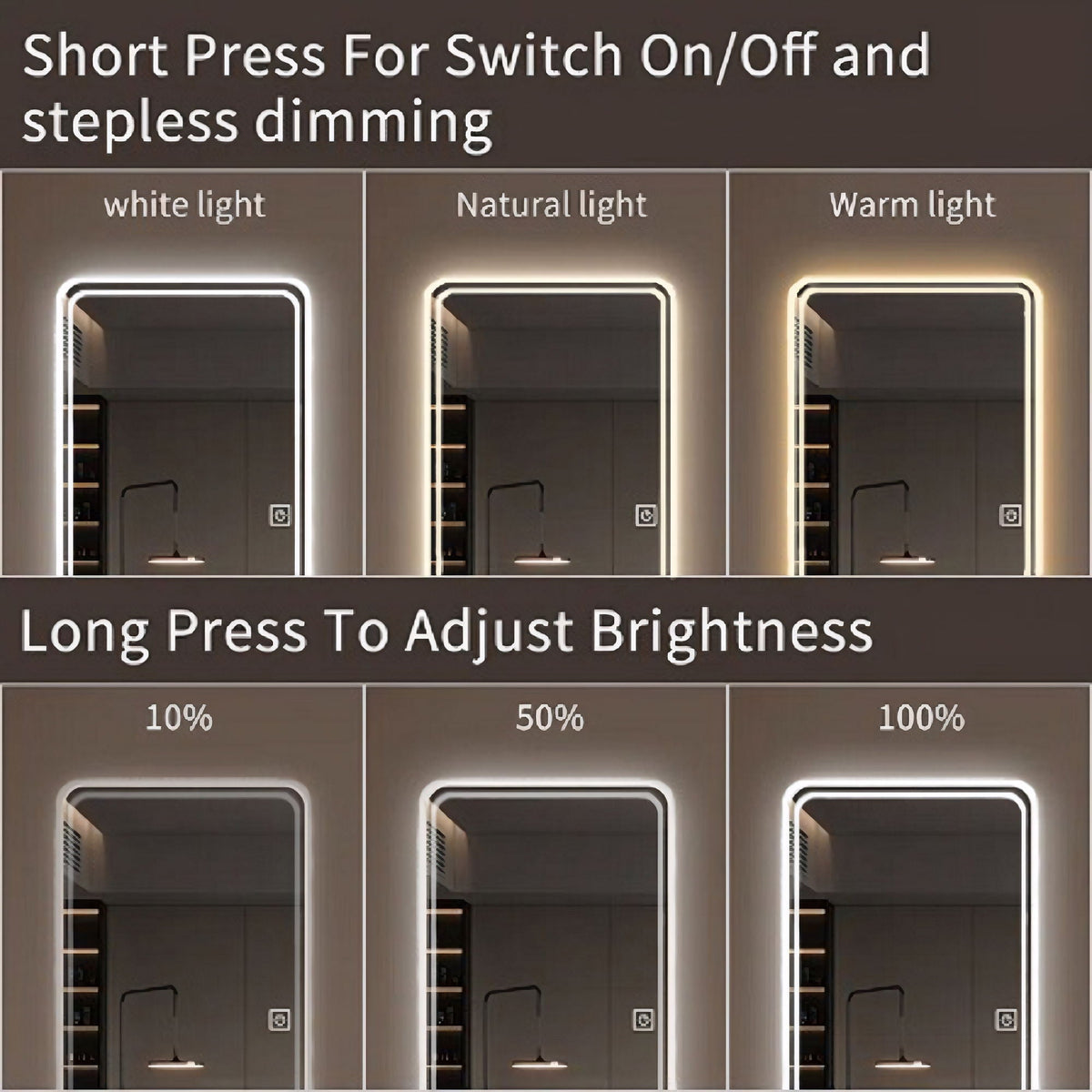 Full Length Floor Mirror LED with Dimming & 3 Color Modes