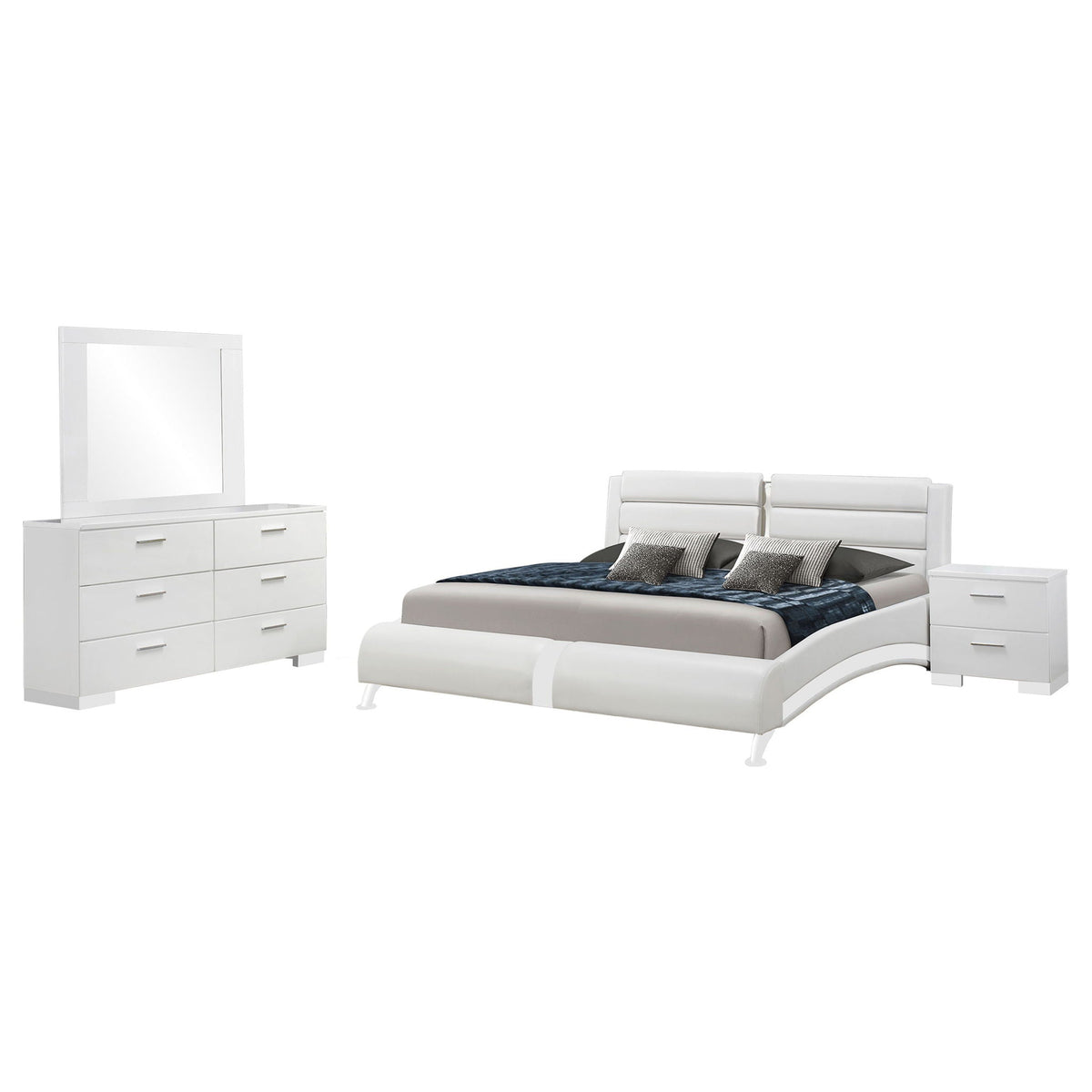 Escalon - 4 Piece Bedroom Set With Paneled Headboard Accents Upholstered - Glossy White