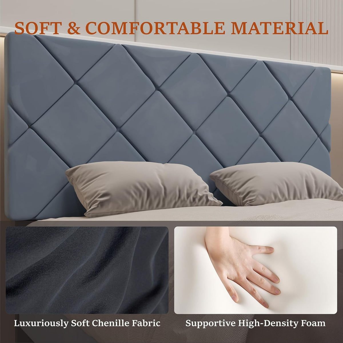 Twin Bed Frames with Adjustable Headboard, Velvet Upholstered Platform Bed, Twin Size Bed Frames with Strong Metal Slat Support,Mattress Foundation, No Box Spring Needed,Easy Assembly Gary