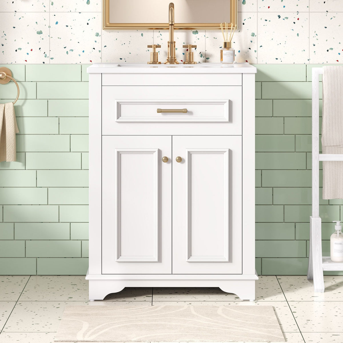 Bathroom Vanity With Integrated Sink, 2 Door Cabinet With Tip Out Drawer