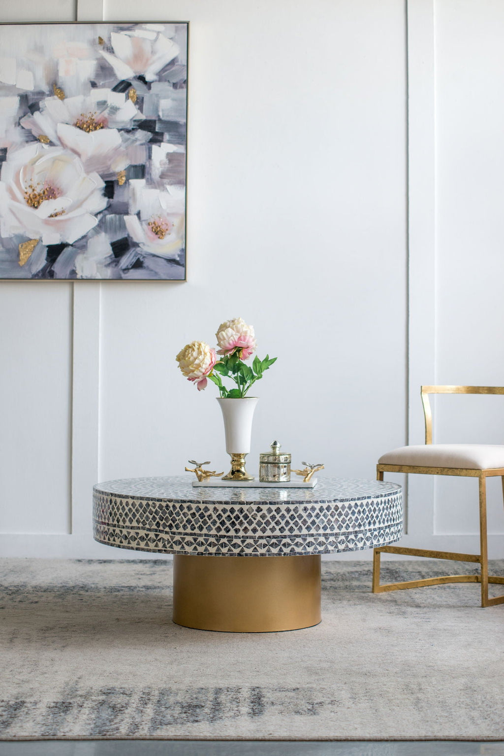 Unique Capiz Coffee Table & Pedestal Base