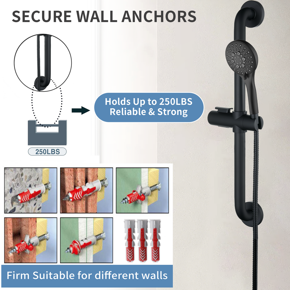 Stainless Steel Slide Bar Grab Rail Set  Includes Handheld Shower Head and 69'' Hose