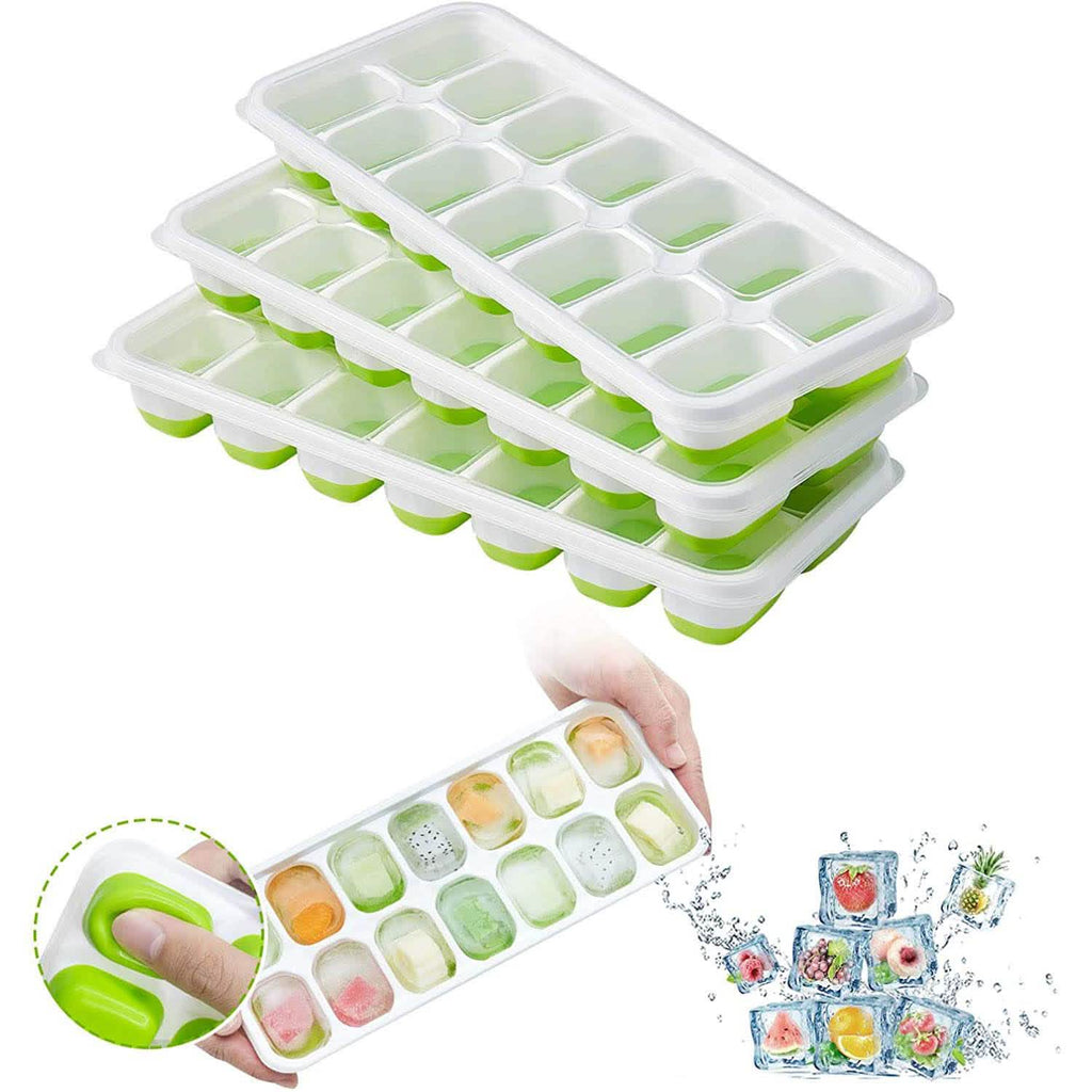 4-Pack: Easy-Release Silicone & Flexible 14-Ice Cube Trays with Spill-Resistant Removable Lid