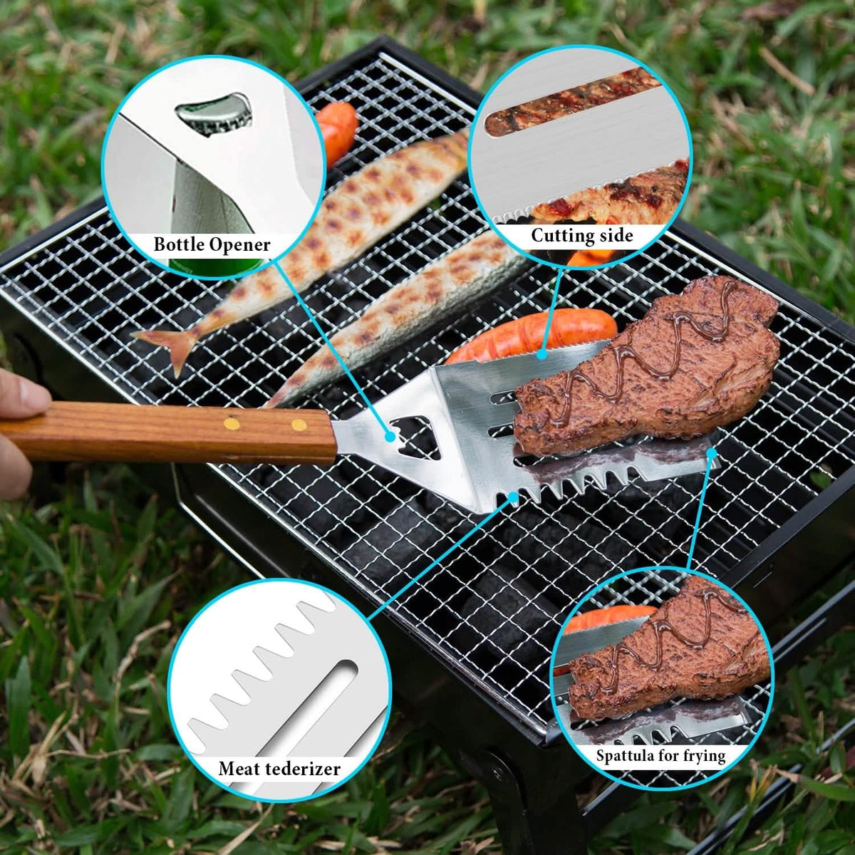 4-Pack: Stainless Steel BBQ Grill Tool Set
