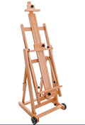 Open Box U.S. Art Supply Mastel Multi-Function Studio Artist Wooden Floor Easel - Large Adjustable H-Frame, Tilts Flat, Mast Adjusts to 97" High - Stu